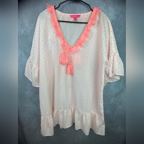 Lilly Pulitzer Kipper Cover-up Tunic Dress Tangelo neon clip Women's L/XL - Picture 6 of 12